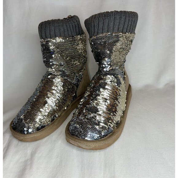 Victoria’s Secret Pink Slipper Boots Womens Size S 5/6 RARE Sequin Knit Faux Fur - Picture 14 of 16